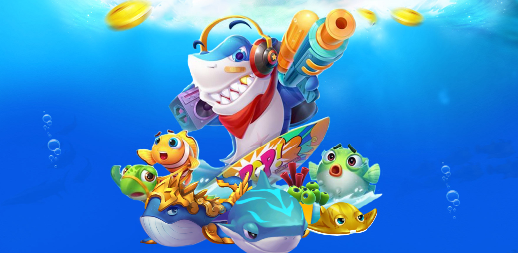 ภาพเกมยิงปลาแสดงเป้าหมายและบรรยากาศหน้าจอเกม